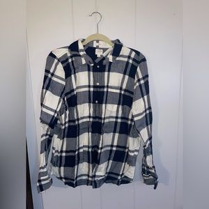 J. Crew Women’s Size Extra Large Flannel Shirt Navy Blue and White